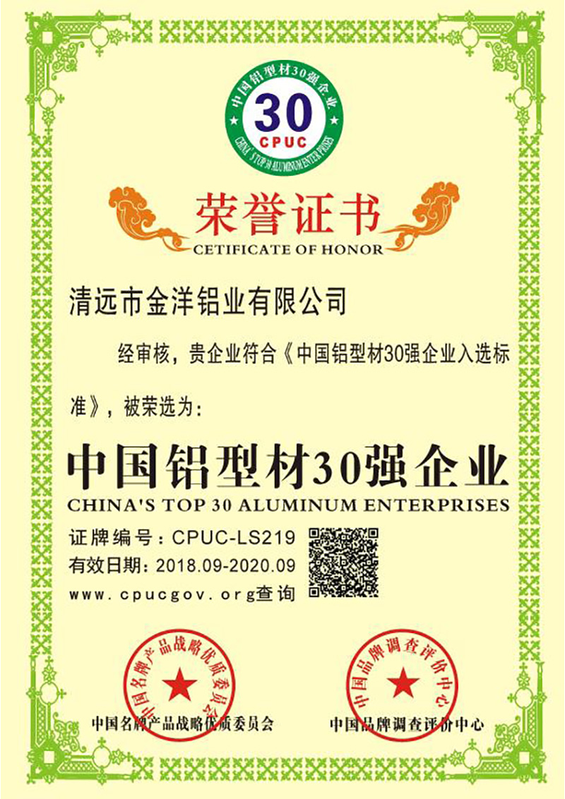 中國鋁型材30強企業 
